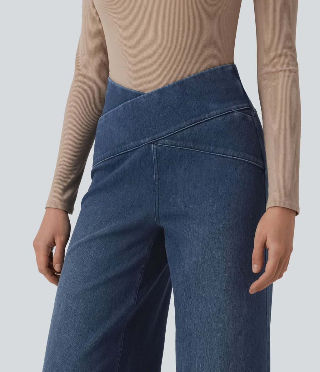 Halara Flex™ Jean large taille haute croisée ventre plat avec poches