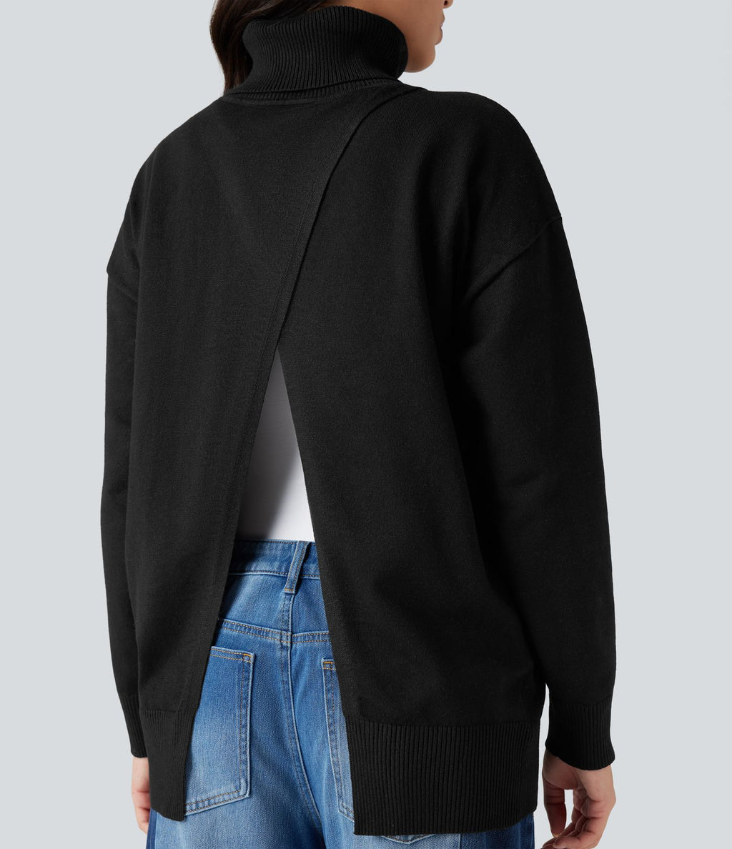 Pull tailleur col montant manches longues - Réversible devant et dos