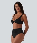 Ensemble bikini jacquard ventre plat bretelles réglables détail torsadé et froncé