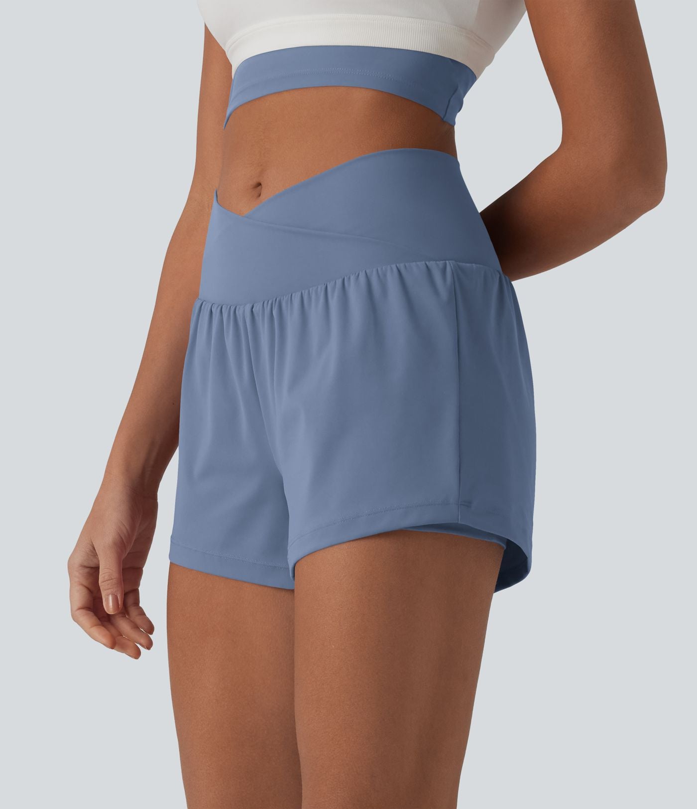 Short de yoga 2-en-1 SoftlyZero™ Airy croisé taille haute 7,5 cm effet frais InstantCool avec poches