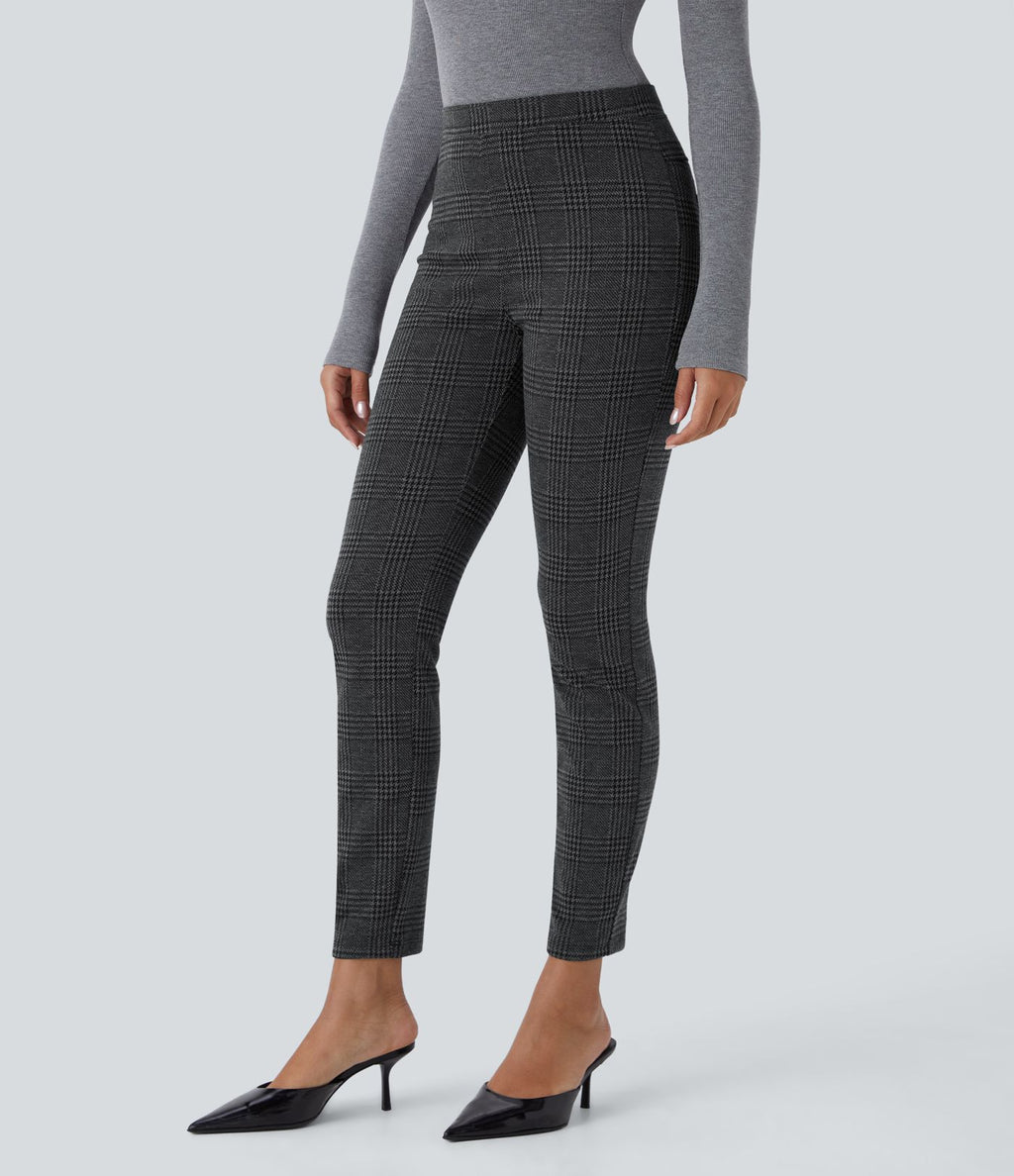 Halara Flex™ Pantalon skinny tailleur taille haute à motif pied-de-poule avec poches arrière