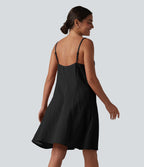 Robe nuisette mini fluide casual en coton bretelles réglables avec poches