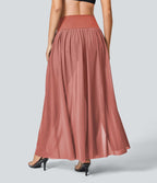 Jupe Casual Taille Haute Maxi Fluide Mesh Fente Plissée 2 en 1