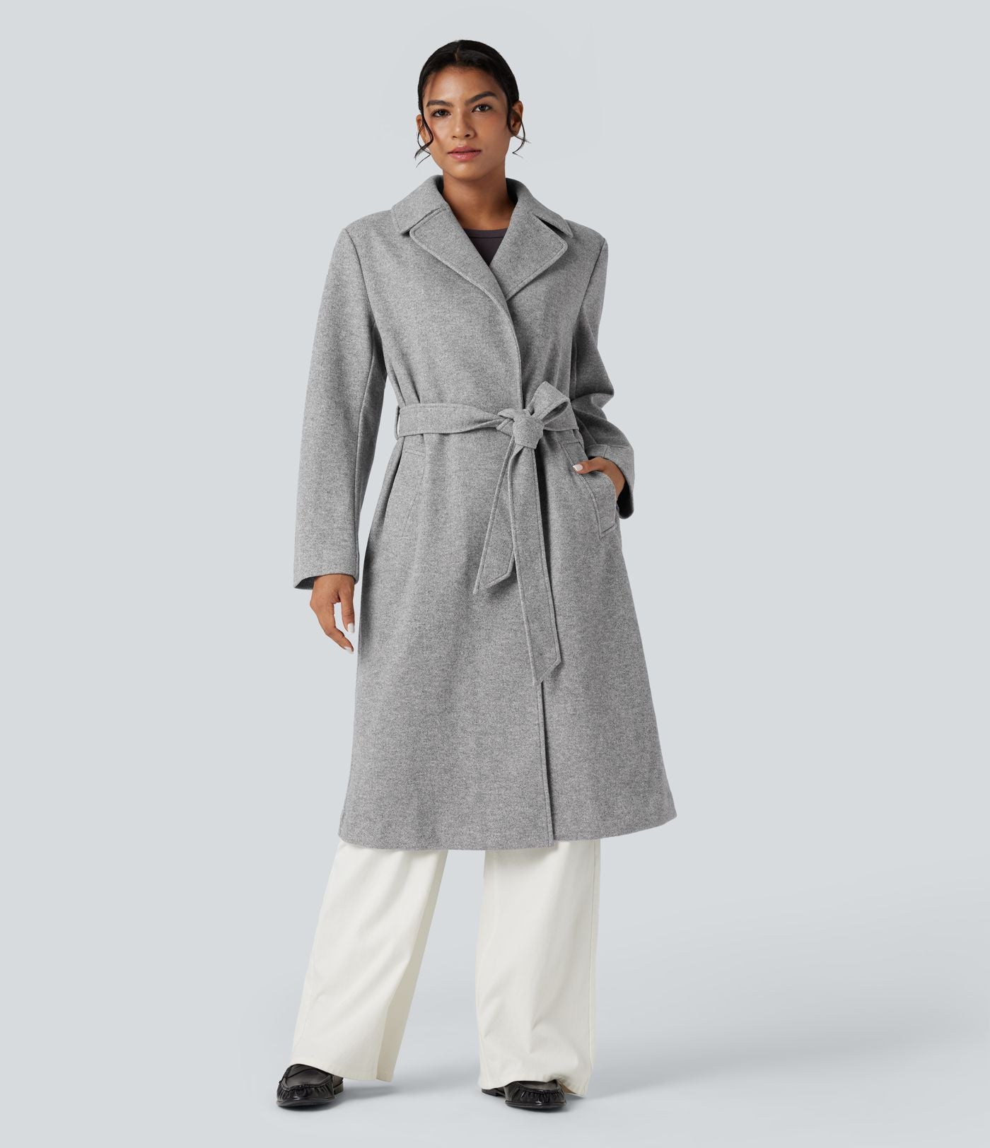 Manteau polaire long ceinturé manches longues avec poches