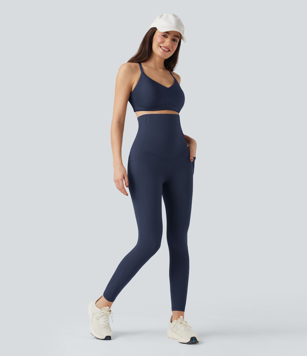 Pantalon large fluide décontracté gainant taille haute avec poches