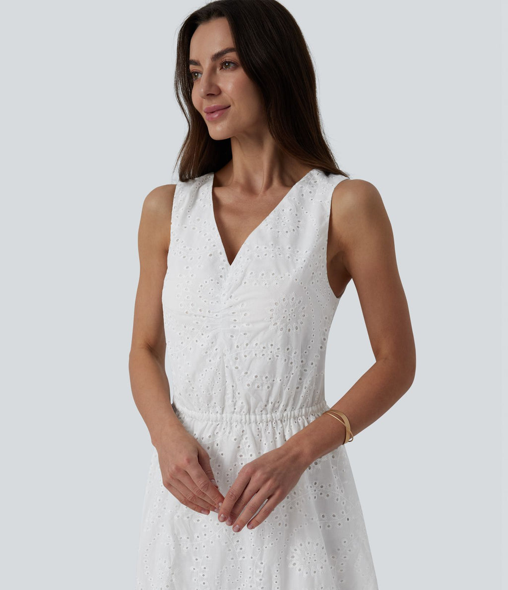 Robe mi-longue fluide col V sans manches avec nœud au dos