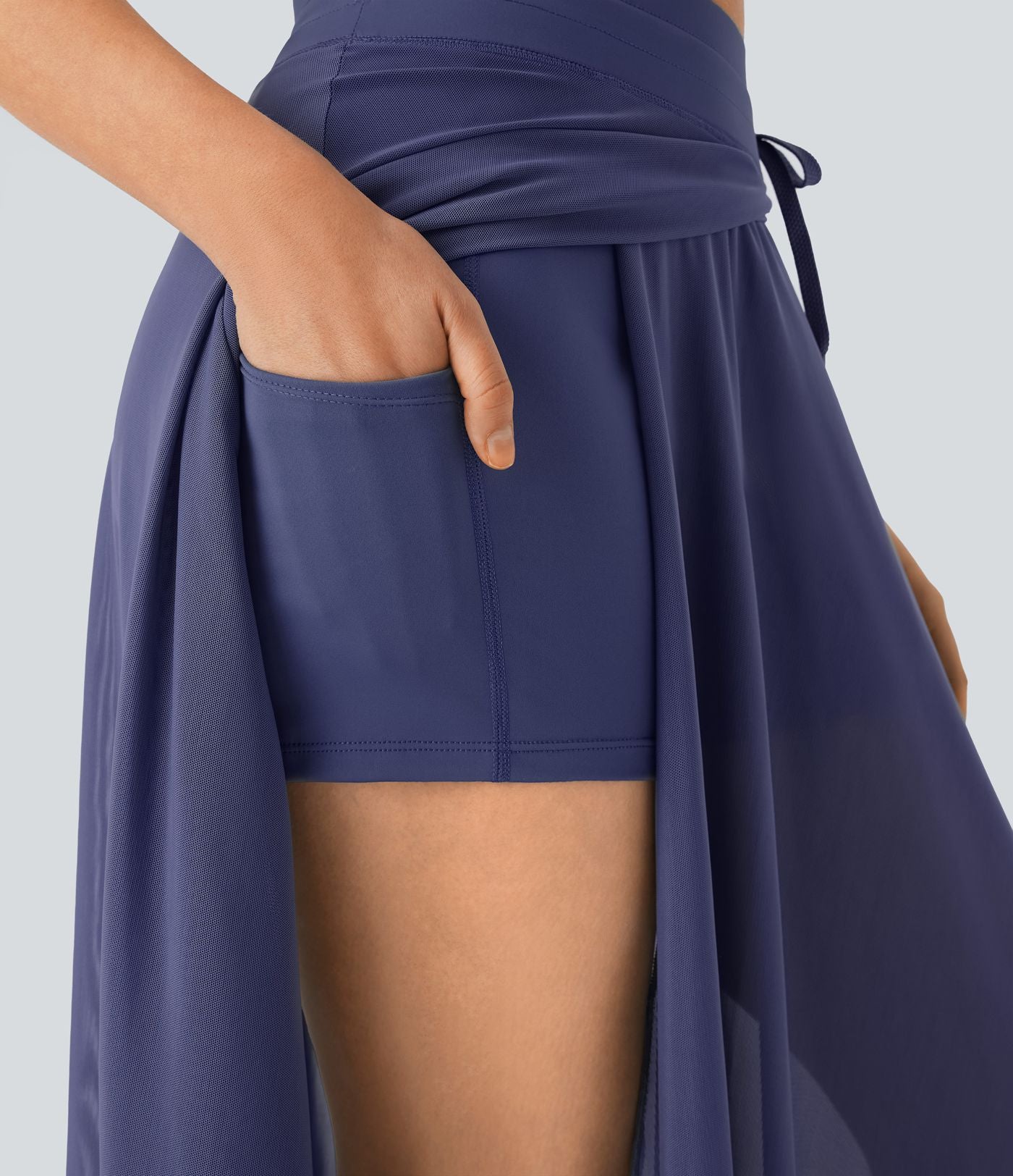 Jupe longue fluide 2-en-1 taille haute avec empiècements en résille