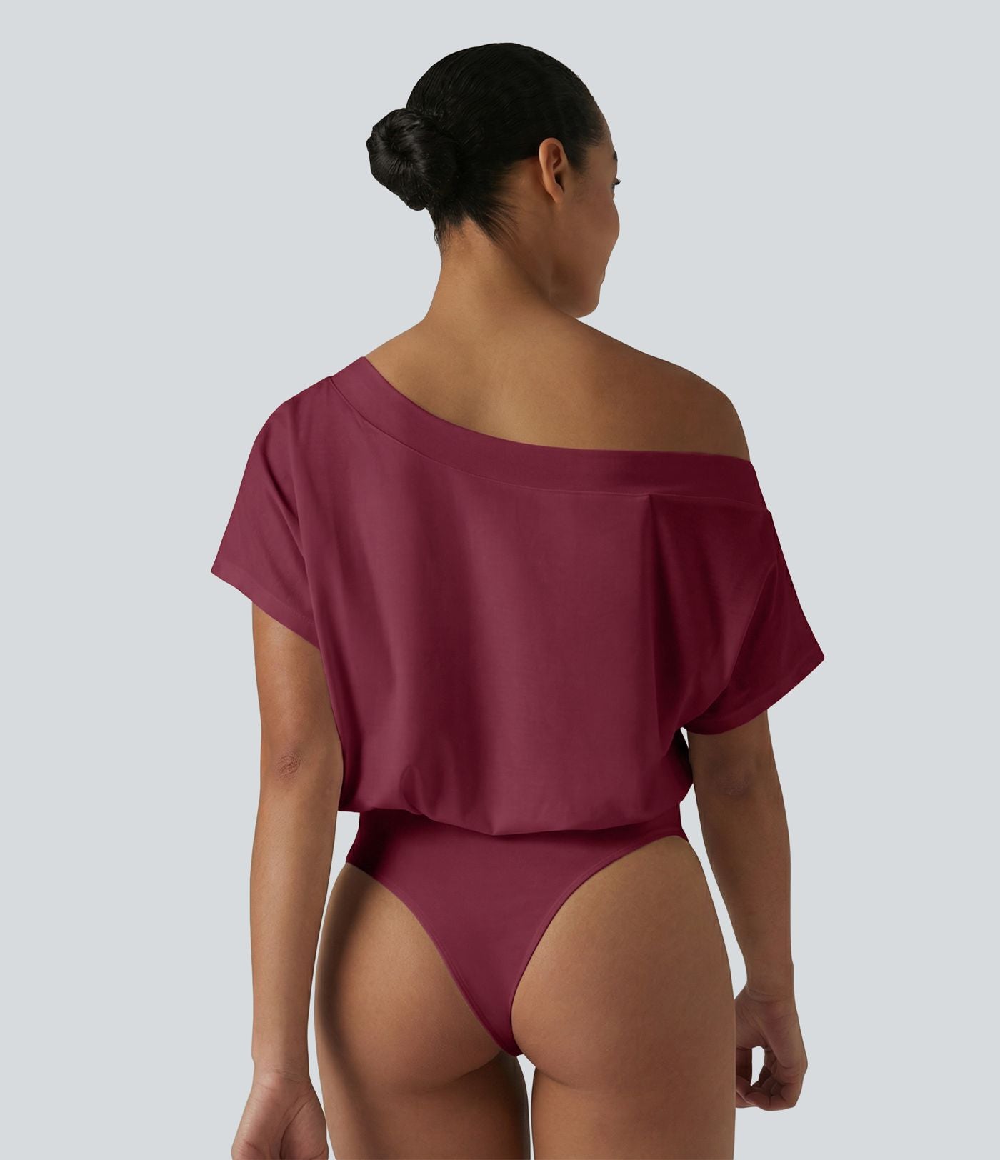 Body casual asymétrique une épaule à manches courtes, séchage rapide et soutien-gorge intégré