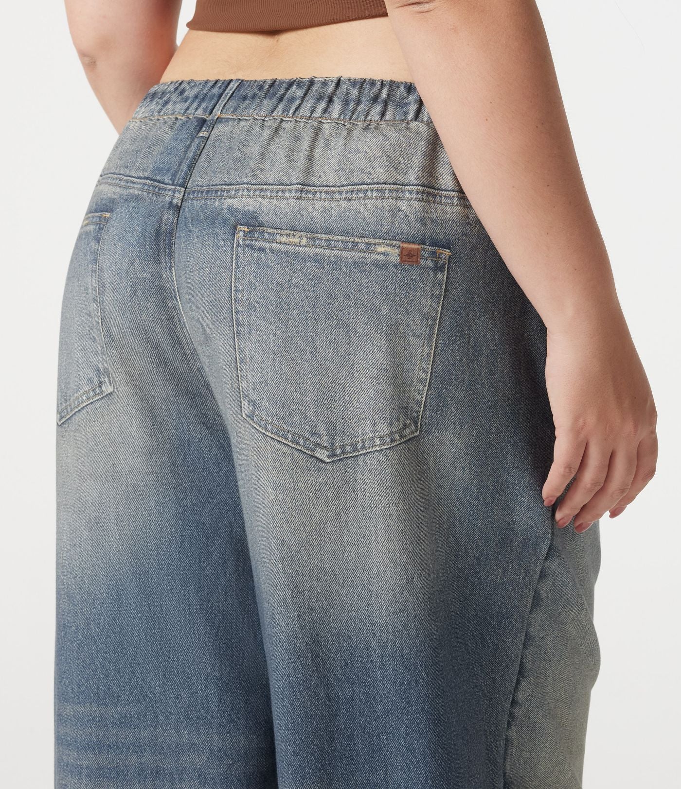 Pantalon jogging grande taille en molleton French Terry effet jean avec poches