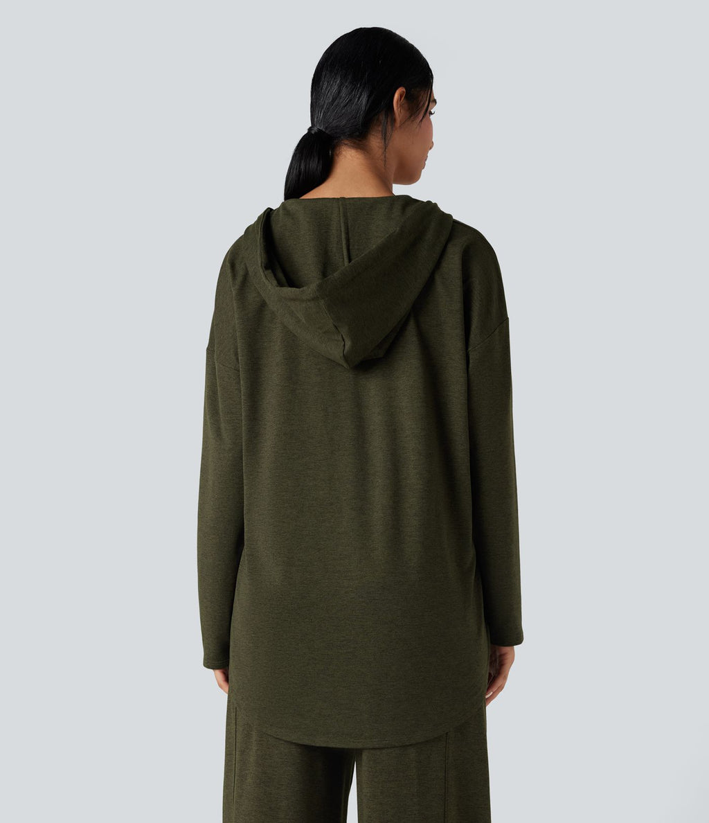 Sweat-shirt à capuche thermique oversize chiné séchage rapide ourlet arrondi - UPF40+