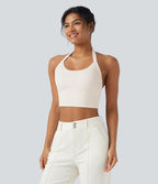 Débardeur décontracté cropped maille côtelée dos-nu boucle réglable