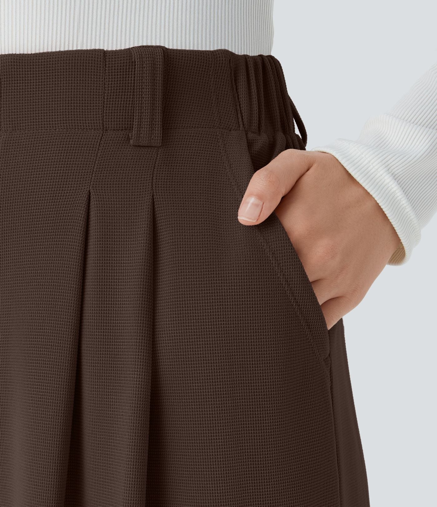 Pantalon Tailleur Large Fluide Halara Flex™ Gaufré Taille Haute Poches Latérales