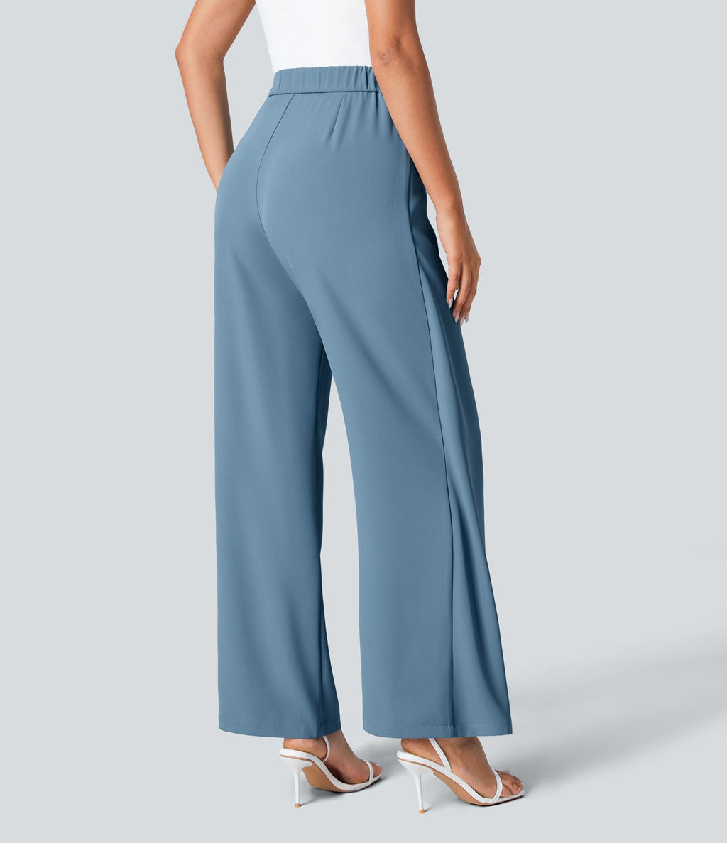 Pantalon Tailleur Large Fluide Taille Haute Fermeture Éclair Invisible
