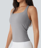 Débardeur de course crop top dos nu col carré bretelles croisées Softlyzero™ Airy Cool Touch - longueur rallongée - UPF50+