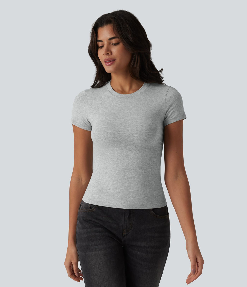T-shirt Halara décontracté en jersey de coton, manches courtes, col rond
