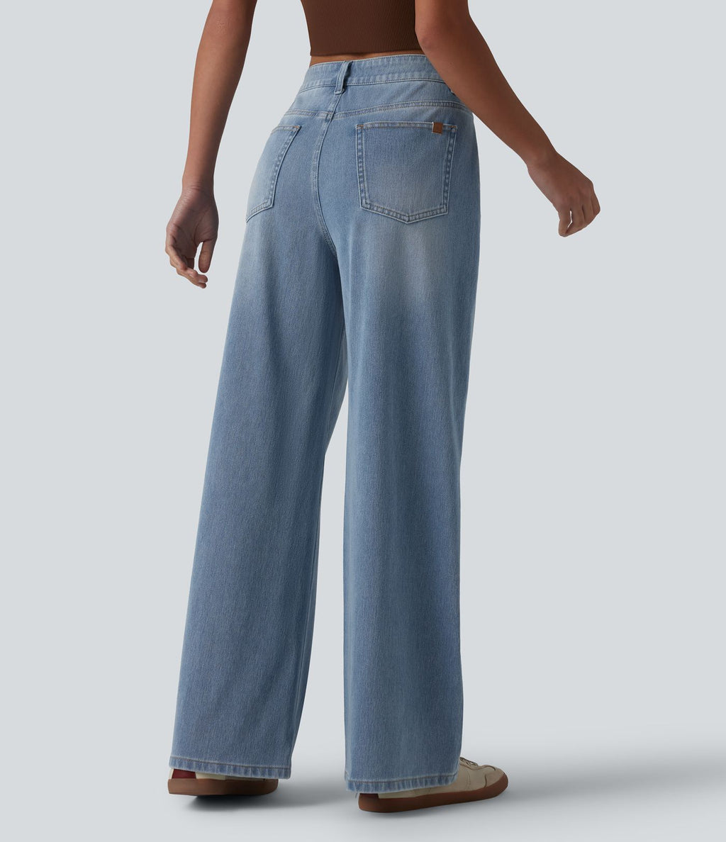 Jean Halara Flex™ mi-taille large ample délavé décontracté avec poches