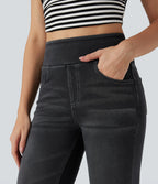 Halara Flex™ Jean évasé casual délavé taille haute gainant avec poches