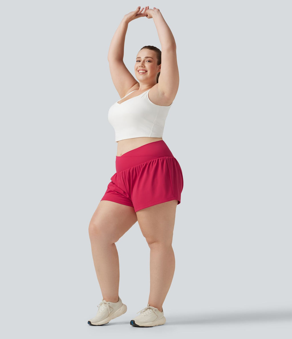 Short de yoga 2-en-1 grande taille à taille haute croisée en SoftlyZero™ Airy à effet frais InstantCool 7,5 cm avec poches