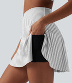 Jupe-short de tennis mini taille haute croisée à rayures avec poches
