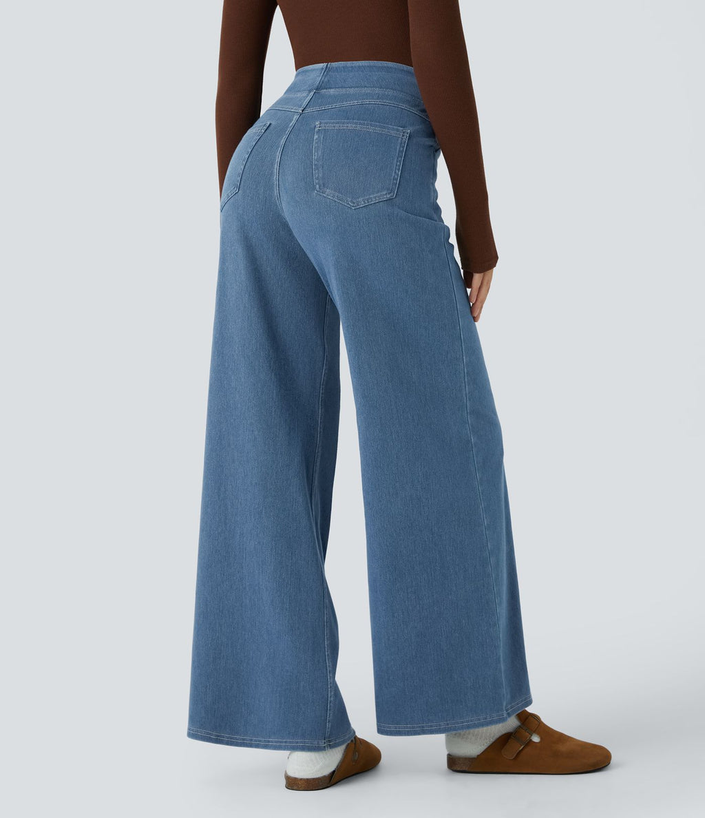 Halara Flex™ Jean Large Travail à Taille Haute Poches Multiples et Tricot Extensible