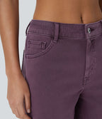 Halara Flex™ Short Casual 12,5cm en Denim Tricoté Extensible Coloré avec Bouton et Fermeture Éclair à Taille Moyenne et Plusieurs Poches