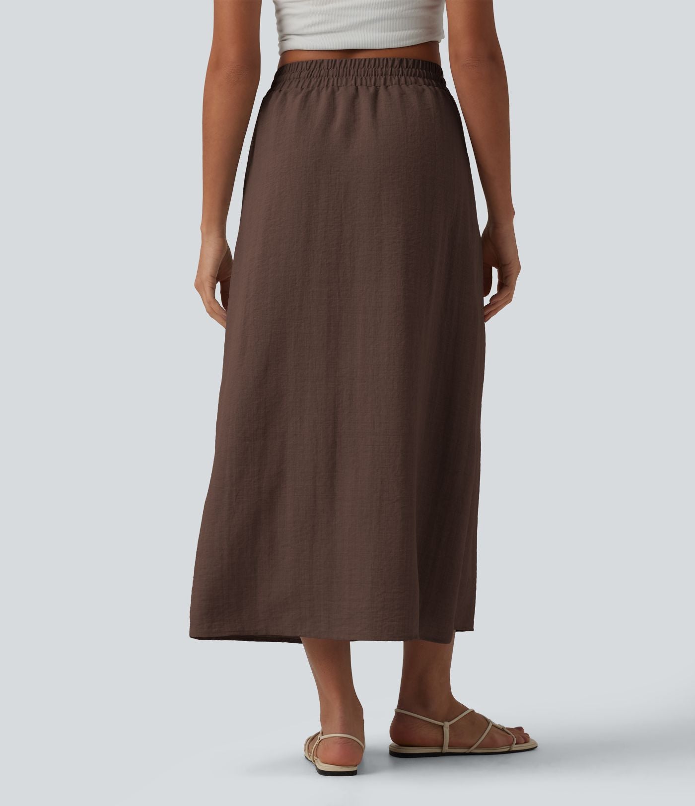 Jupe longue casual aspect lin taille haute avec cordon de serrage