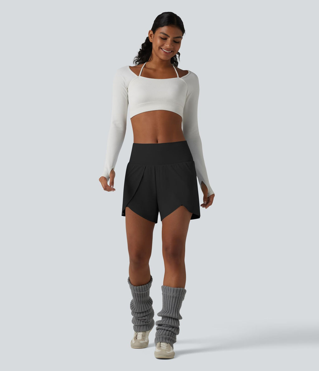 Short de yoga 2-en-1 SoftlyZero™ Airy effet frais InstantCool taille mi-haute 12,5 cm ourlet tulipe avec poches