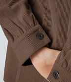 Veste Casual en Velours Côtelé à Col Boutonné Poches et Manches Longues Ourlet Courbé