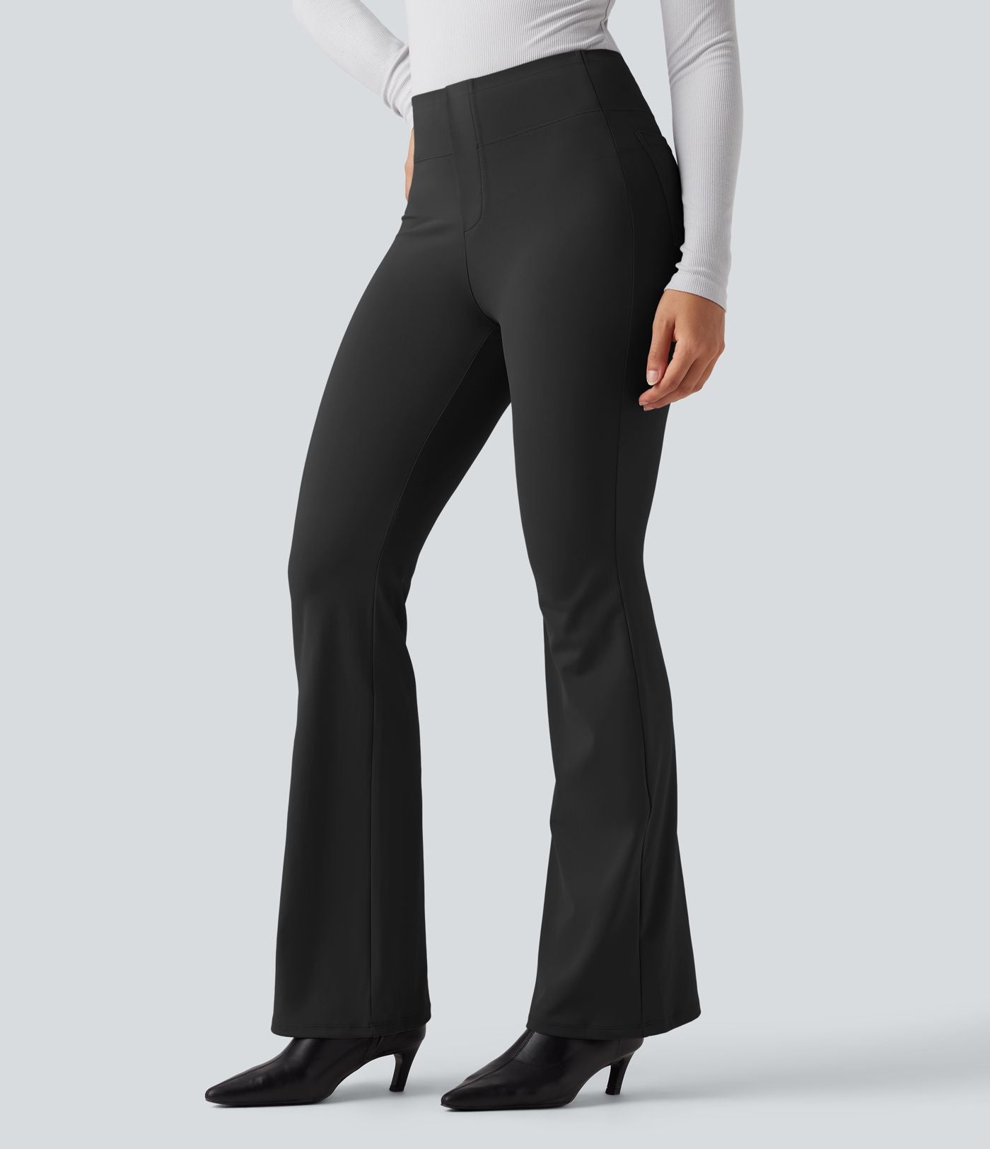 Pantalon tailleur bootcut taille haute ventre plat avec poches