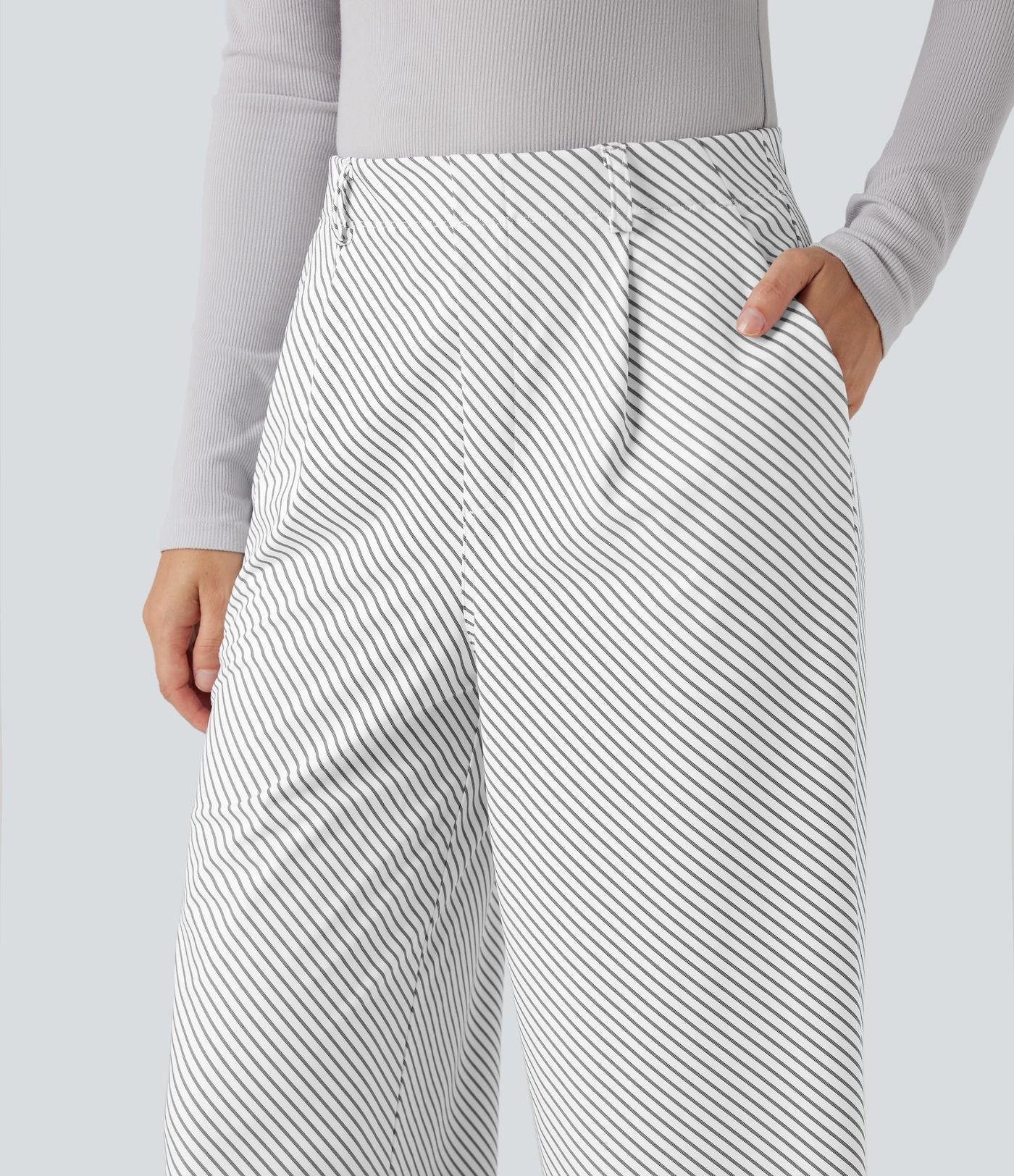 Pantalon de travail Halara Flex™ droit à rayures, taille haute, avec poches