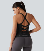 Débardeur de running croisé dos nu, brassière intégrée — version longue — bonnets A à D