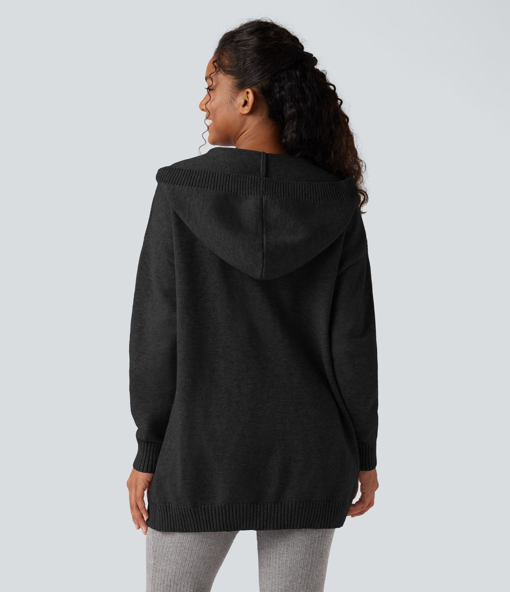 Cardigan à capuche avec boutons et poches