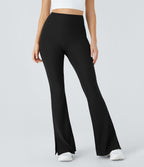Pantalon Yoga Longs Taille Haute Évasés Fente en Tricot Côtelé