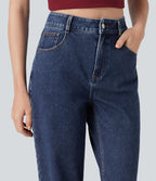 Halara Flex™ Jean droit extensible à taille haute avec bouton, fermeture éclair et poches multiples
