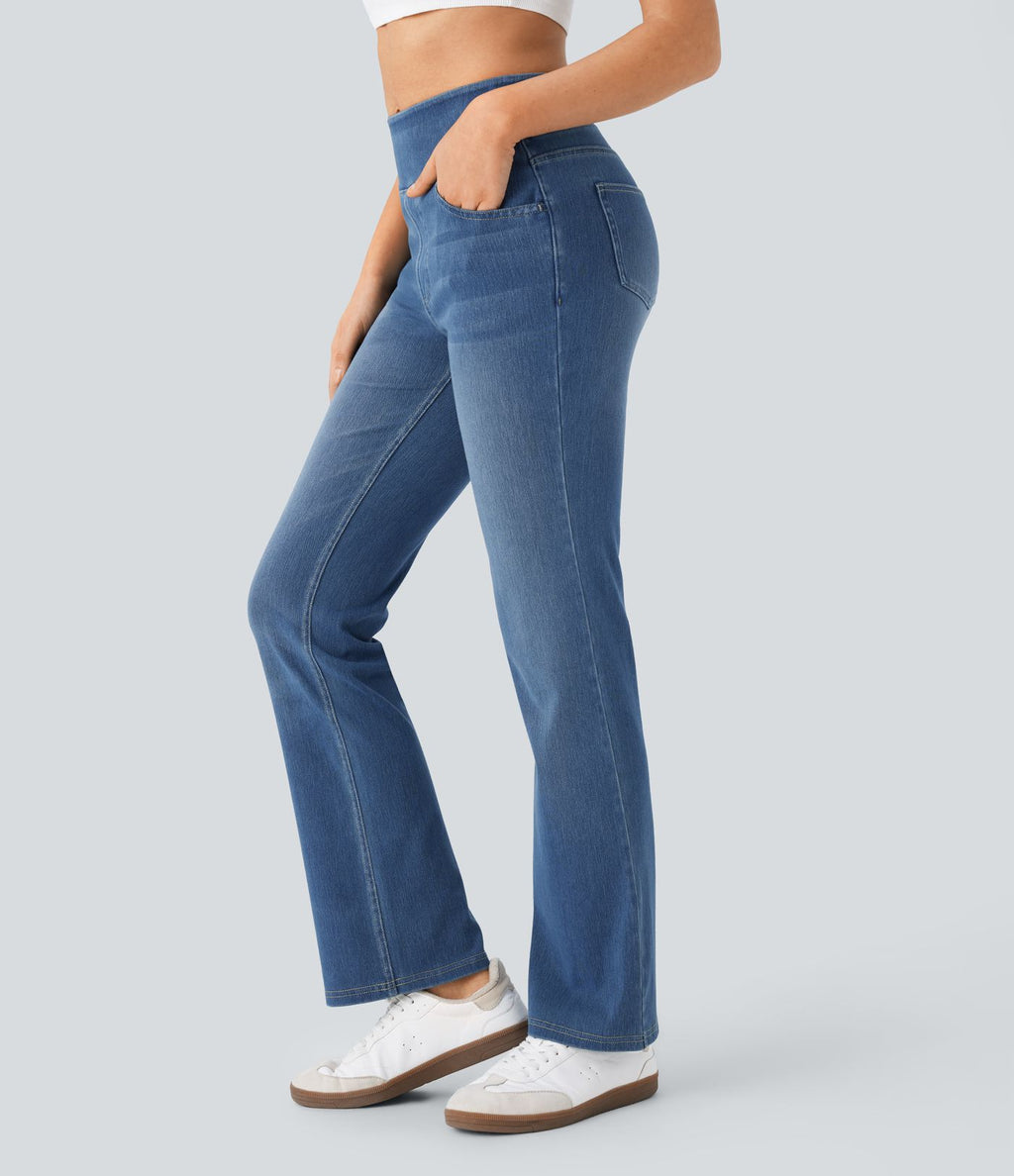 Halara Flex™ Jean bootcut décontracté extensible délavé taille haute à poches multiples