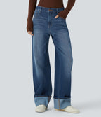 Jean boyfriend taille basse extensible délavé avec poches multiples Halara Flex™