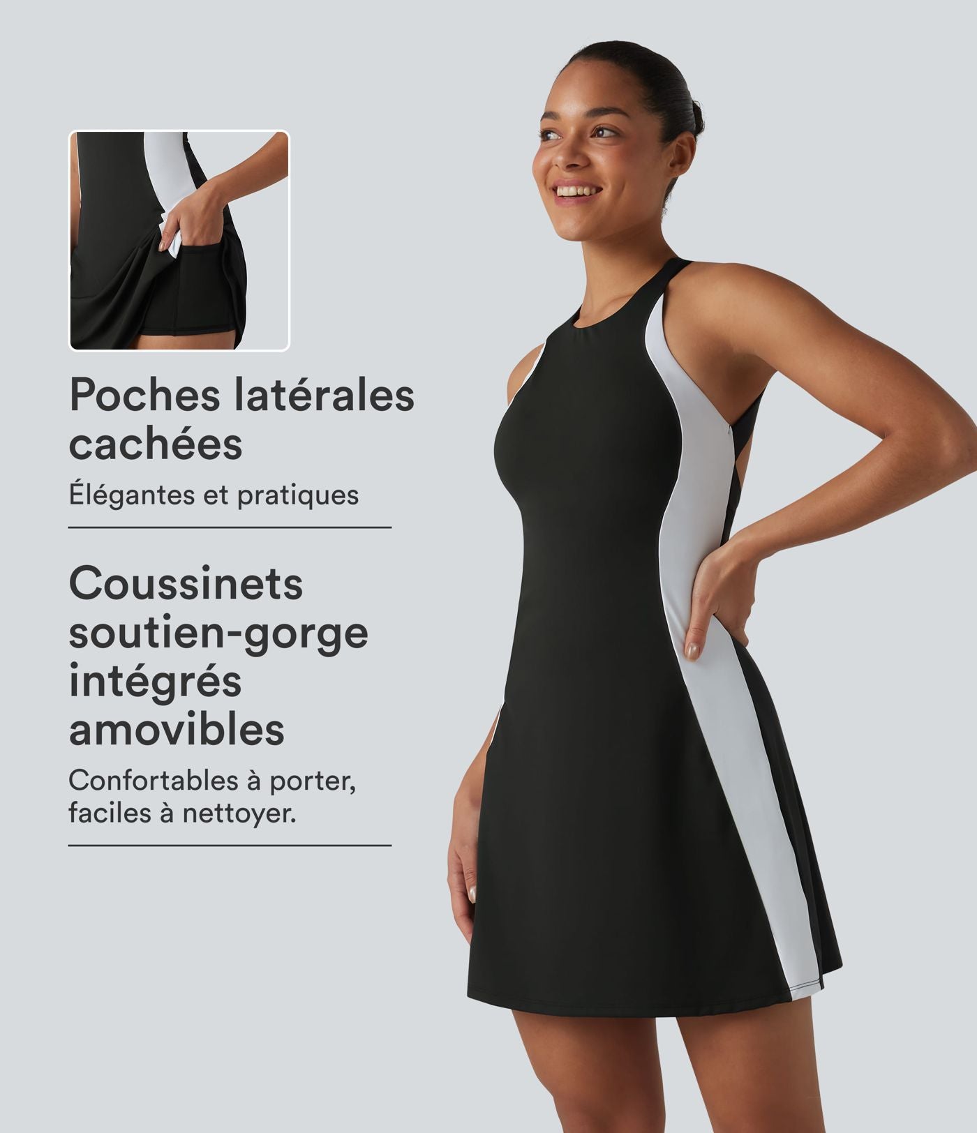 Robe de tennis courte 2-en-1 SoftlyZero™ Airy effet frais InstantCool avec brassière intégrée, color block et poches, accès facile Easy Peasy, protection solaire UPF50+
