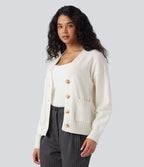 Cardigan tailleur col V manches longues avec poches