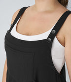 Salopette Casual Grande Taille en Gaufré avec Bretelles Ajustables Boutons et Poches Multiples