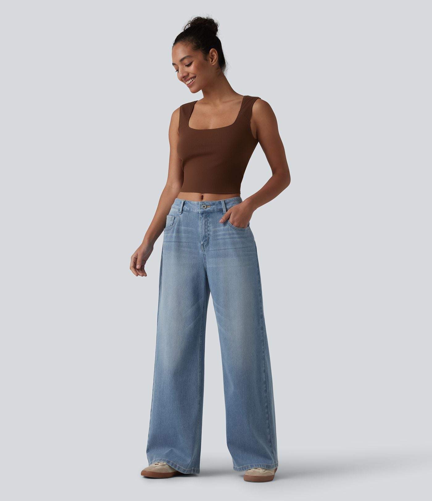 Jean Halara Flex™ mi-taille large ample délavé décontracté avec poches
