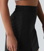 Jupe mini casual taille haute en popeline extensible avec dentelle contrastée