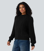 Pull décontracté maille torsadée col rond manches raglan longues coupe décontractée
