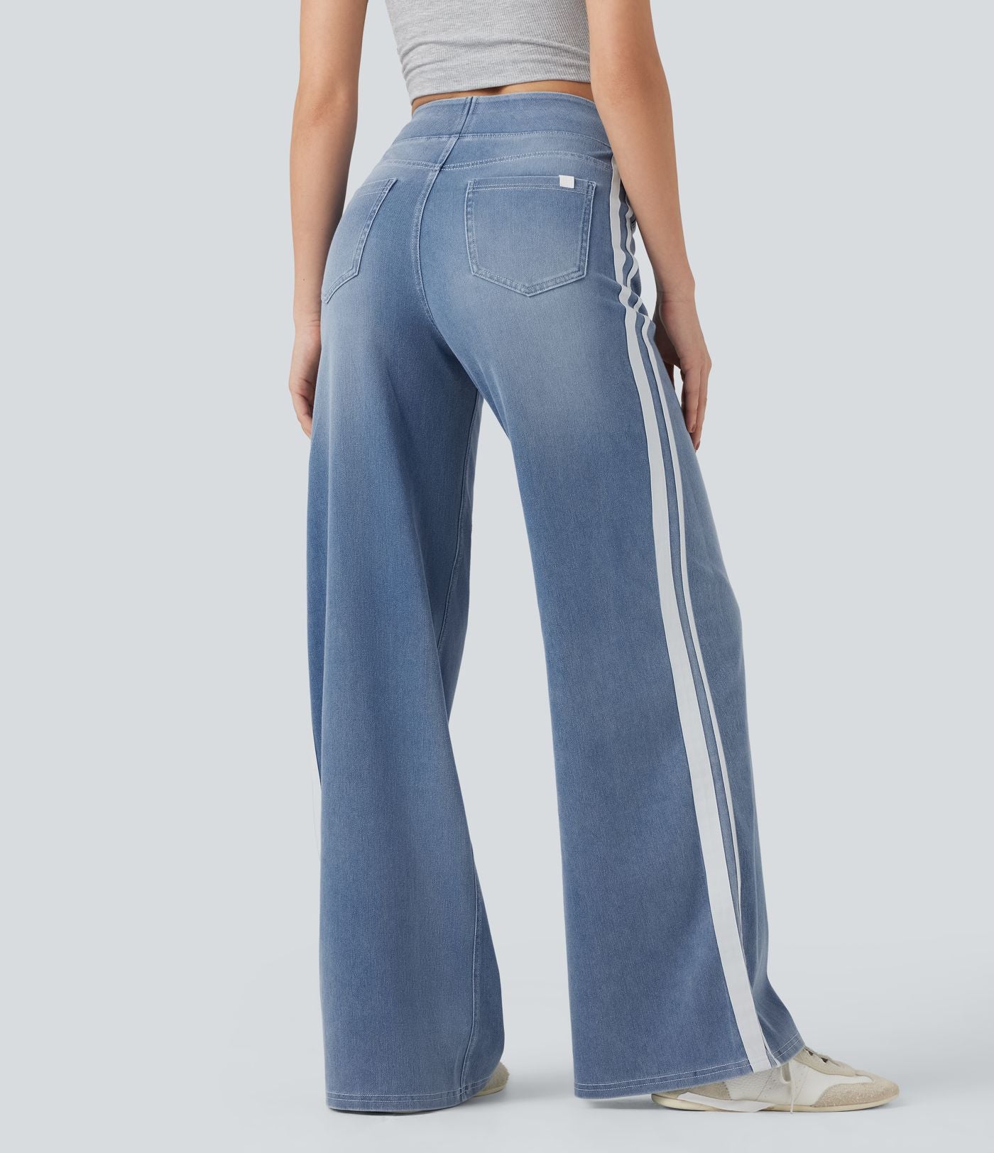 Halara Flex™ Jean large fluide délavé taille haute à rayures avec poches