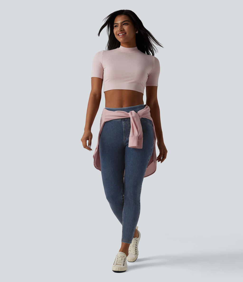 Halara Flex™ Jeggings casual 7/8 taille haute en lyocell drapé effet denim, avec poches