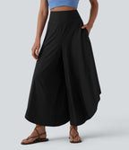 Pantalon ample gainant taille haute à ourlet volants avec poches