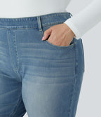 Jean décontracté Halara Flex™ grande taille, taille haute, multiples poches, jambes droites, effet délavé, en maille extensible