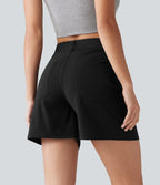 Short taille haute croisé décontracté en lin stretch 12,5 cm avec poches