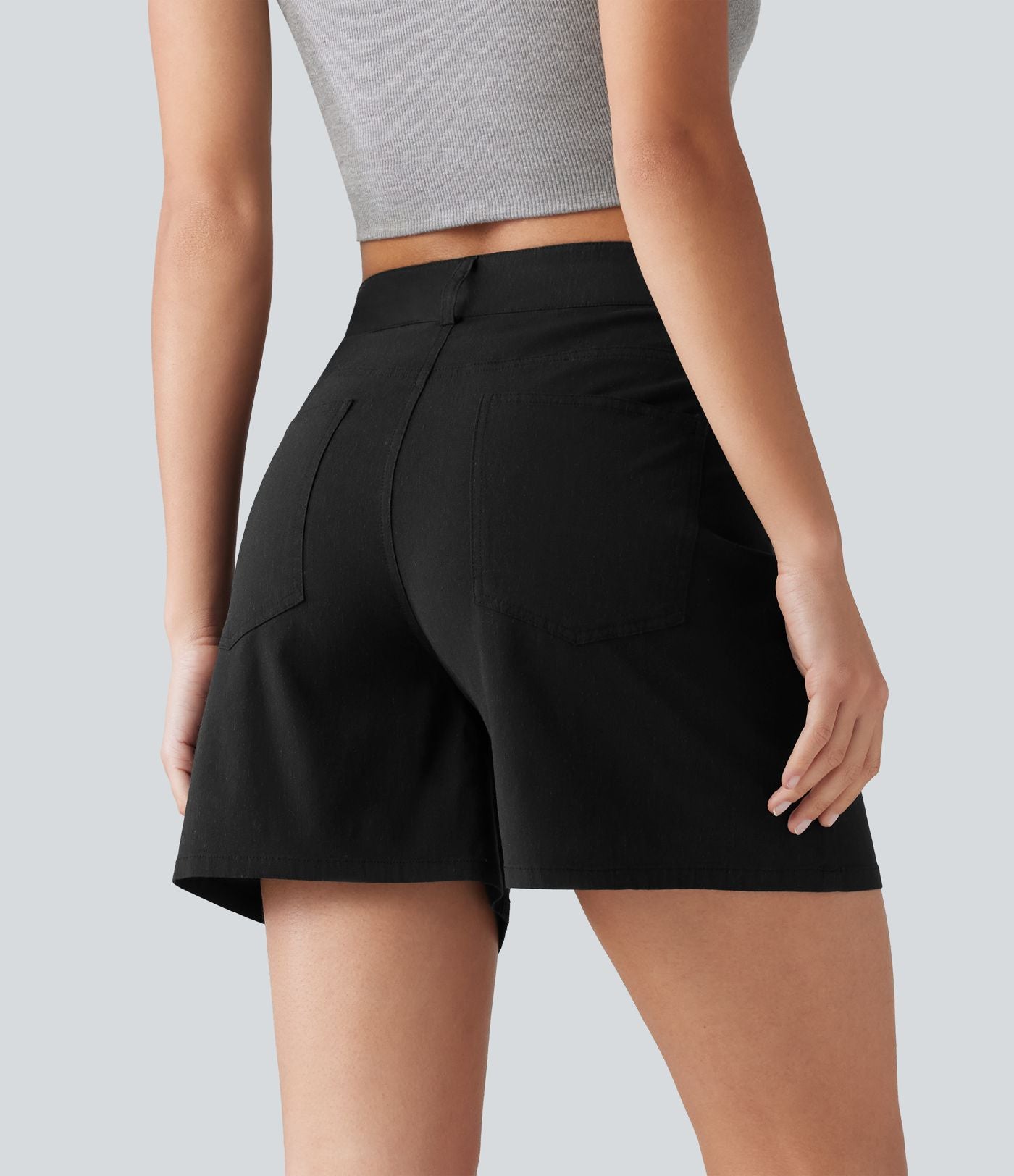 Short taille haute croisé décontracté en lin stretch 12,5 cm avec poches