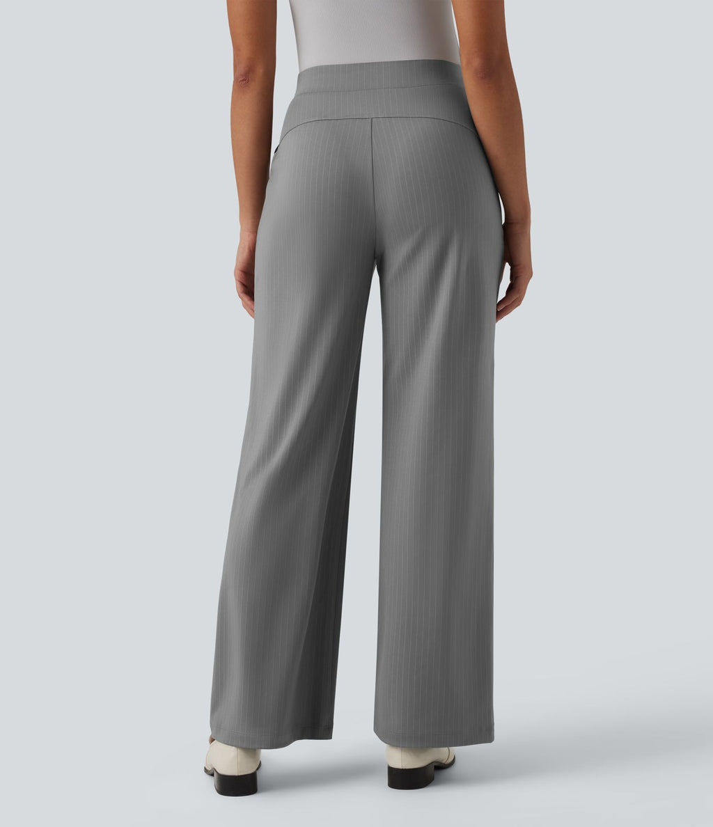Pantalon tailleur large taille haute à rayures avec poches