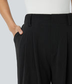 Halara Flex™ Pantalon Tailleur Large Fluide Gaufré Taille Haute Poches Latérales